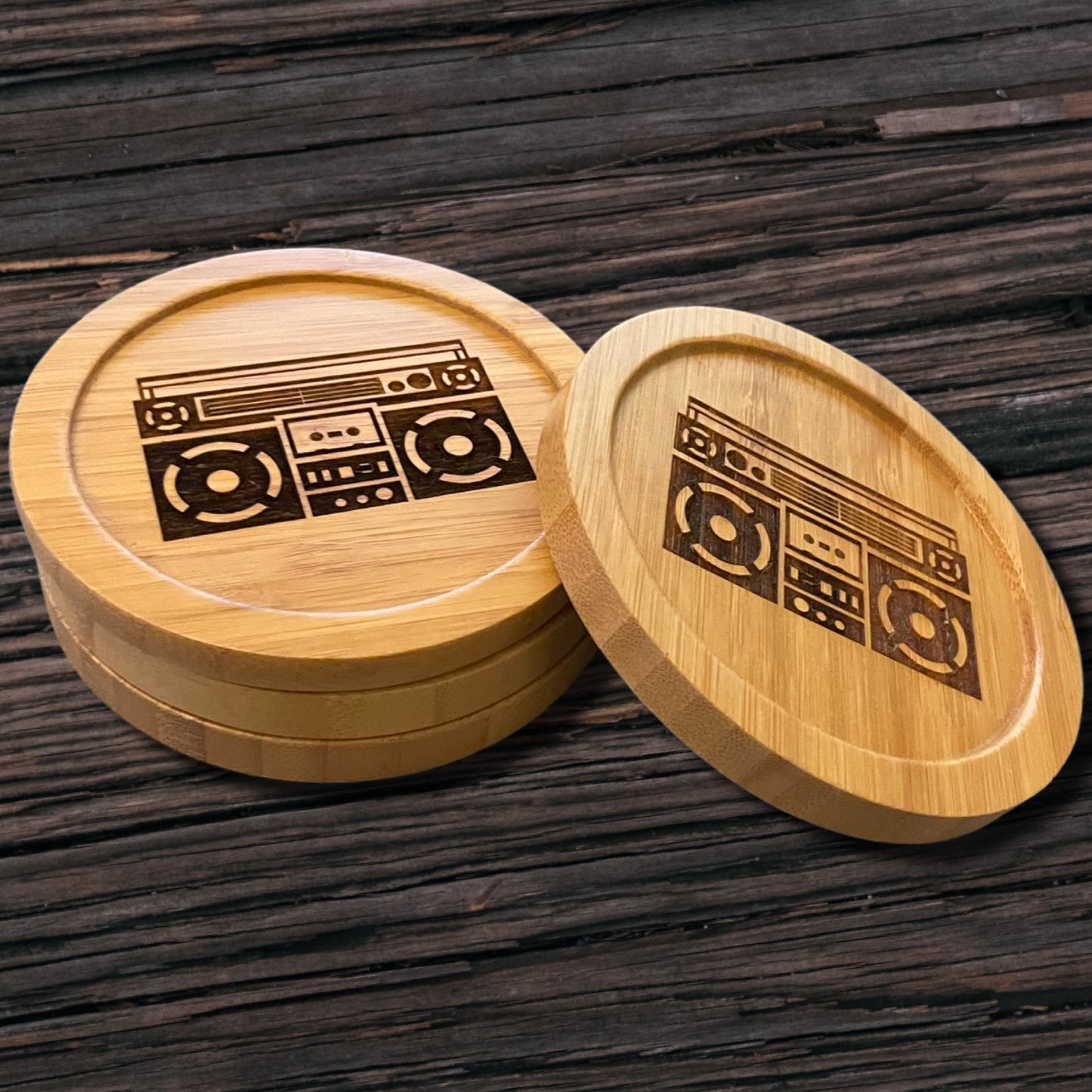 Boom Box Bamboo Coaster