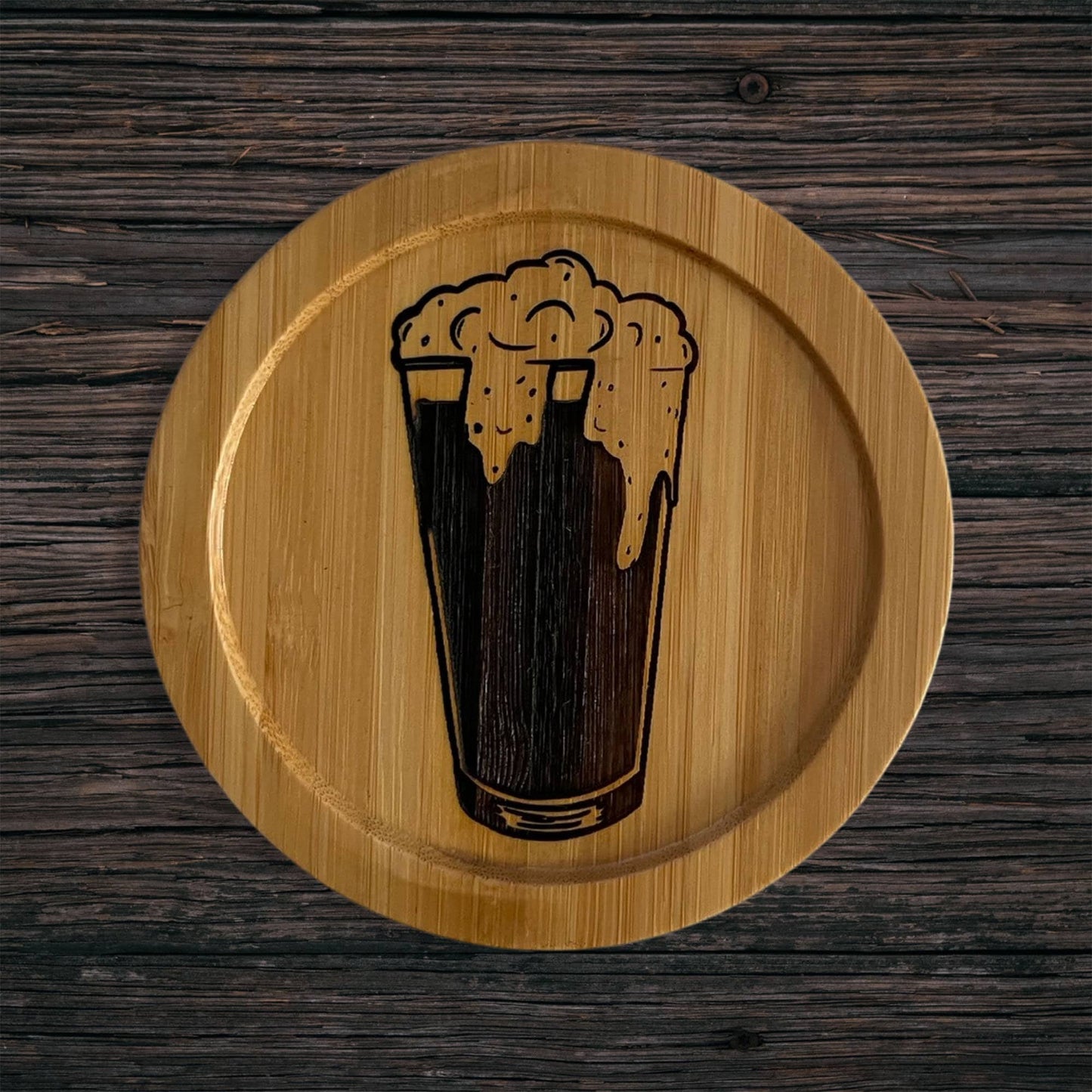 Beer Laser Etched Bamboo Coaster