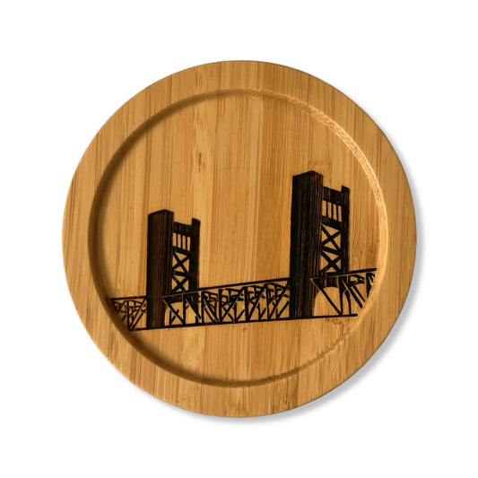 Sacramento Tower Bridge Bamboo Coaster - 3.75"x3.75"