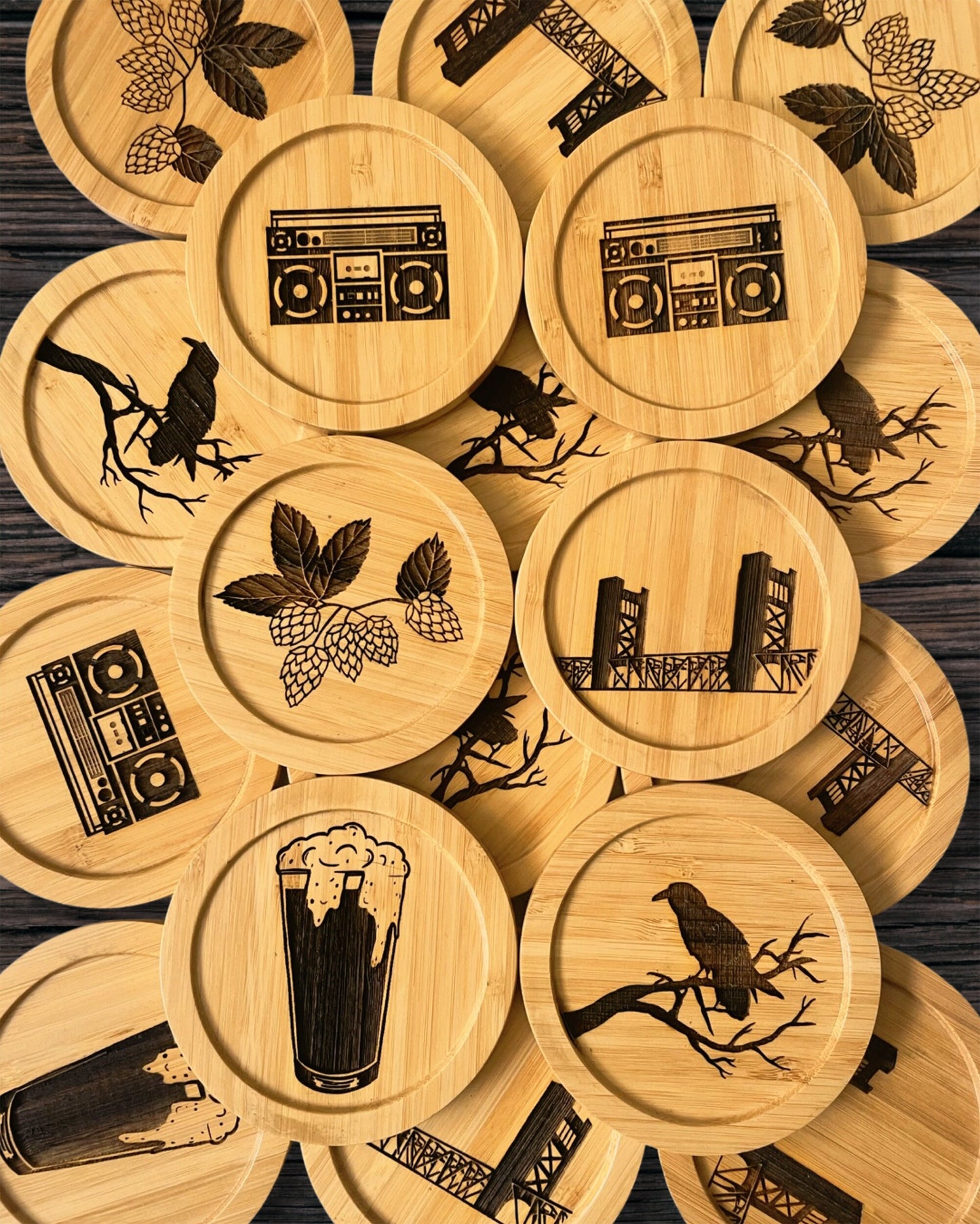 Cassette Tape Laser Etched Bamboo Coaster