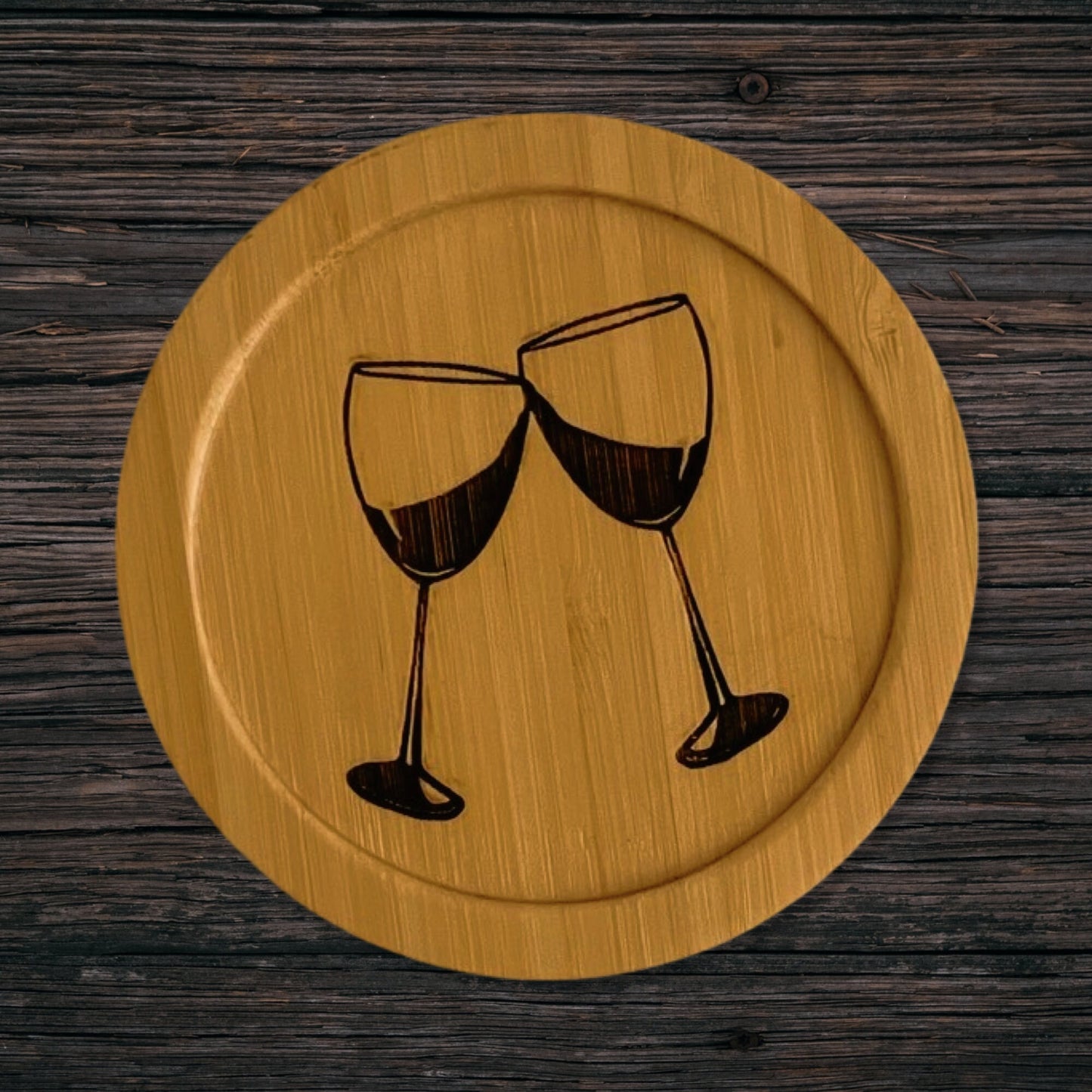 Wine Laser Etched Bamboo Coaster - Original art - made in the USA - lightweight, eco-friendly, water resistant
