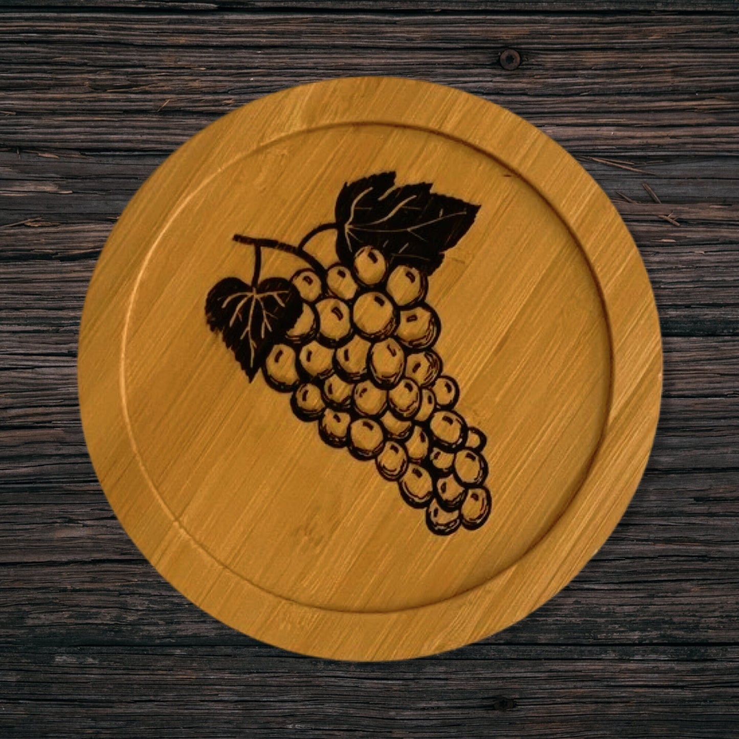Grapes Laser Etched Bamboo Coaster