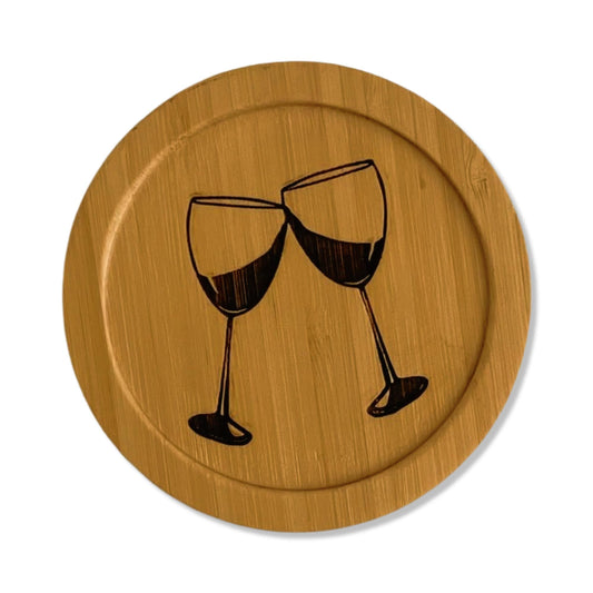 Wine Laser Etched Bamboo Coaster - Original art - made in the USA - lightweight, eco-friendly, water resistant