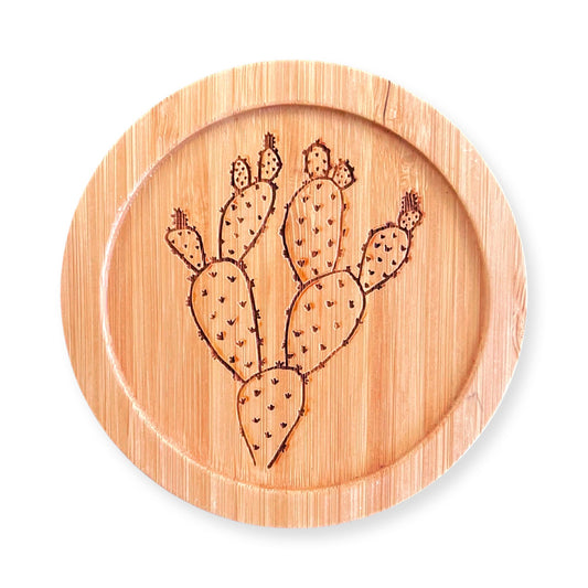 Prickly Pear Cactus Bamboo Coaster - 3.75"x3.75"
