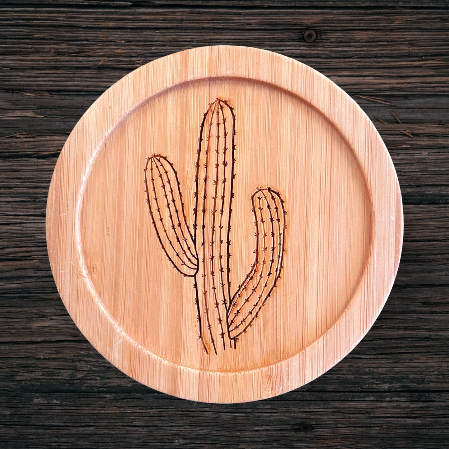 Saguaro Cactus Bamboo Coaster - 3.75"x3.75"