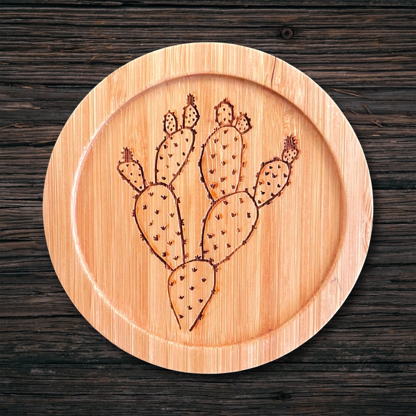 Prickly Pear Cactus Bamboo Coaster - 3.75"x3.75"