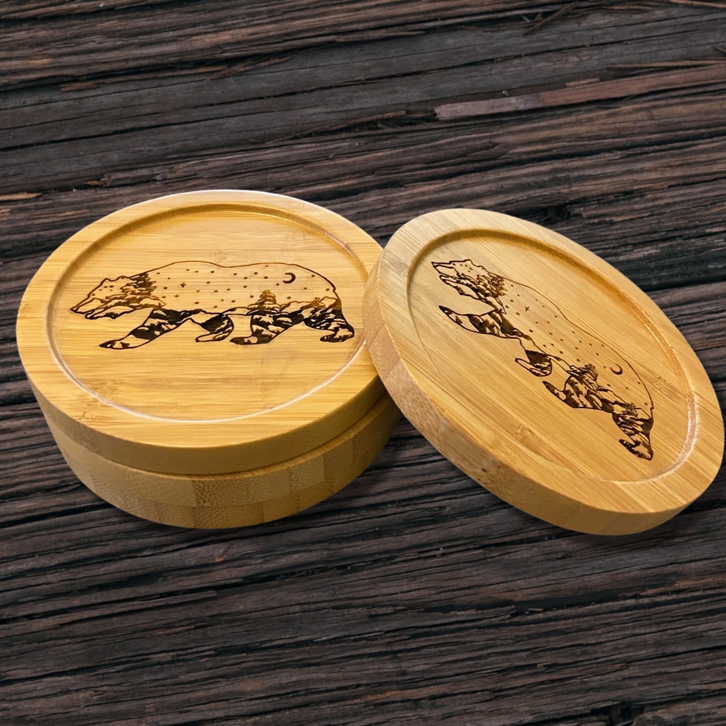 Grizzly Bear Laser Etched Bamboo Coaster