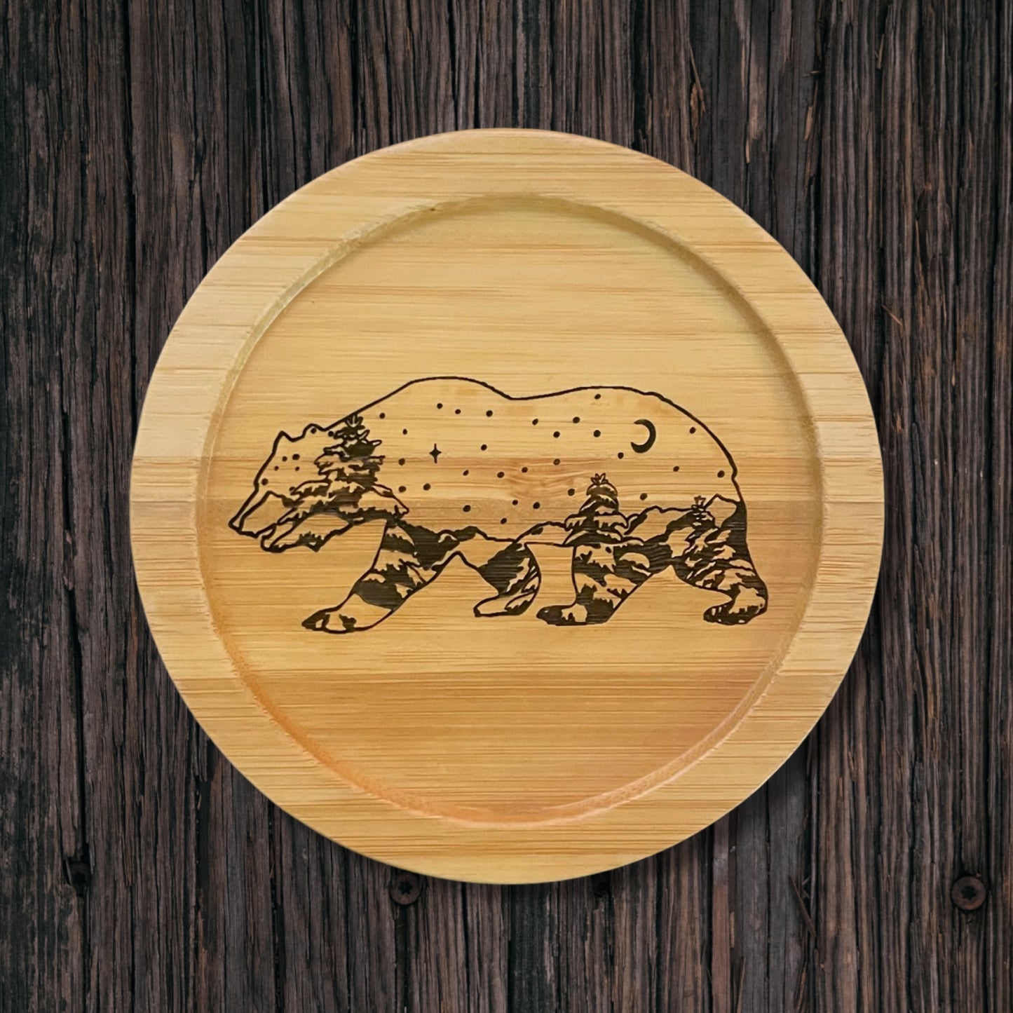 Grizzly Bear Laser Etched Bamboo Coaster