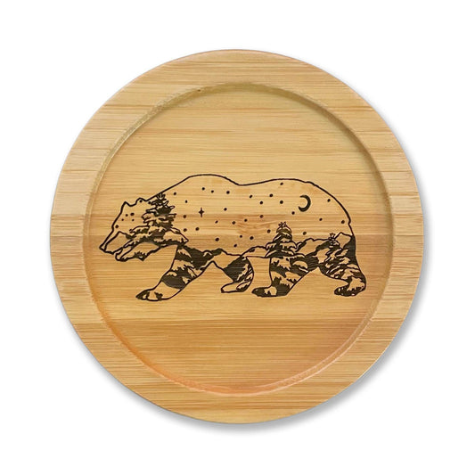 Grizzly Bear Laser Etched Bamboo Coaster
