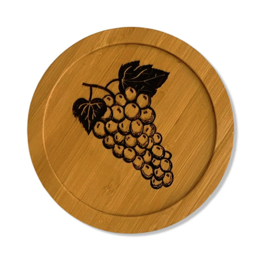 Grapes Laser Etched Bamboo Coaster