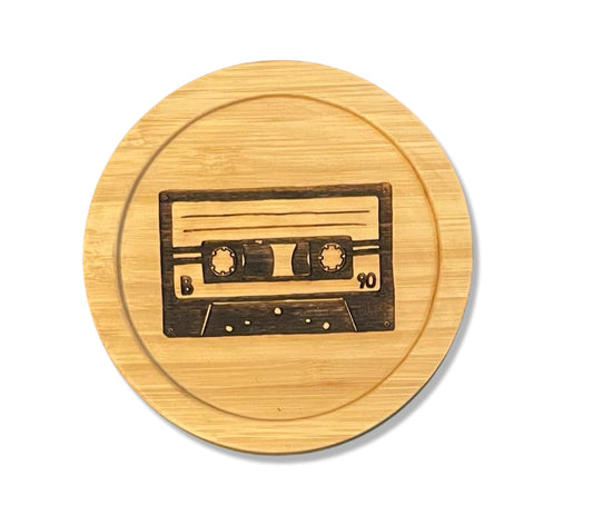 Cassette Tape Laser Etched Bamboo Coaster
