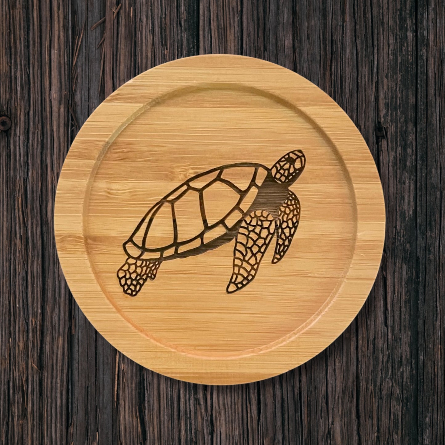 Sea Turtle Laser Etched Bamboo Coaster